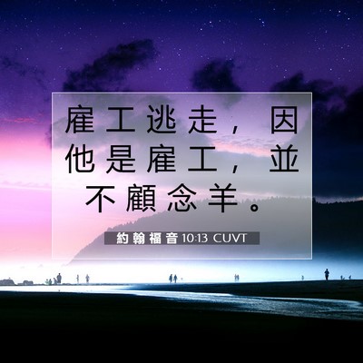 Picture 07 - 約 翰 福 音 10:13 CUVT - 雇 工 逃 走 ， 因 他 是 雇 工 ， 並 - Bible Verse Picture