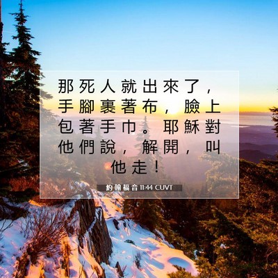 Picture 07 - 約 翰 福 音 11:44 CUVT - 那 死 人 就 出 來 了 ， 手 腳 裹 著 - Bible Verse Picture
