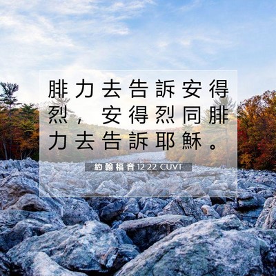 Picture 07 - 約 翰 福 音 12:22 CUVT - 腓 力 去 告 訴 安 得 烈 ， 安 得 烈 - Bible Verse Picture