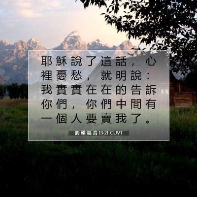 Picture 07 - 約 翰 福 音 13:21 CUVT - 耶 穌 說 了 這 話 ， 心 裡 憂 愁 ， - Bible Verse Picture