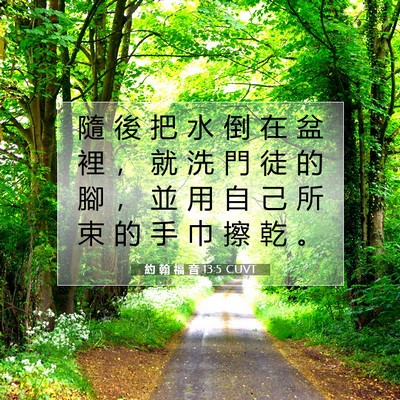 Picture 07 - 約 翰 福 音 13:5 CUVT - 隨 後 把 水 倒 在 盆 裡 ， 就 洗 門 - Bible Verse Picture