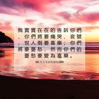 Picture 07 - 約 翰 福 音 16:20 CUVT - 我 實 實 在 在 的 告 訴 你 們 ， 你 - Bible Verse Picture