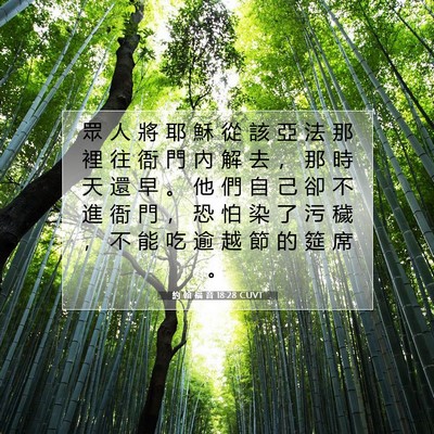 Picture 07 - 約 翰 福 音 18:28 CUVT - 眾 人 將 耶 穌 從 該 亞 法 那 裡 往 - Bible Verse Picture