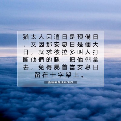 Picture 07 - 約 翰 福 音 19:31 CUVT - 猶 太 人 因 這 日 是 預 備 日 ， 又 - Bible Verse Picture
