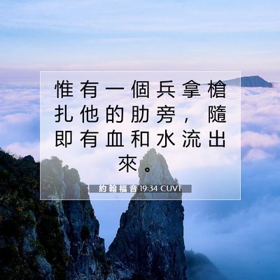 Picture 07 - 約 翰 福 音 19:34 CUVT - 惟 有 一 個 兵 拿 槍 扎 他 的 肋 旁 - Bible Verse Picture