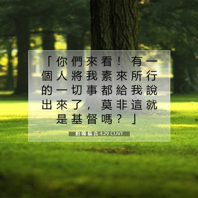 Picture 07 - 約 翰 福 音 4:29 CUVT - 「 你 們 來 看 ！ 有 一 個 人 將 我 - Bible Verse Picture
