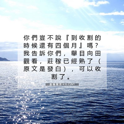 Picture 07 - 約 翰 福 音 4:35 CUVT - 你 們 豈 不 說 『 到 收 割 的 時 候 - Bible Verse Picture