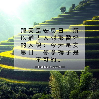 Picture 07 - 約 翰 福 音 5:10 CUVT - 那 天 是 安 息 日 ， 所 以 猶 太 人 - Bible Verse Picture