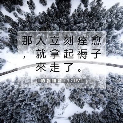 Picture 07 - 約 翰 福 音 5:9 CUVT - 那 人 立 刻 痊 愈 ， 就 拿 起 褥 子 - Bible Verse Picture