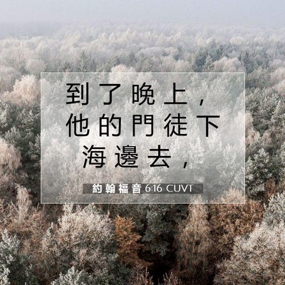 Picture 07 - 約 翰 福 音 6:16 CUVT - 到 了 晚 上 ， 他 的 門 徒 下 海 邊 - Bible Verse Picture