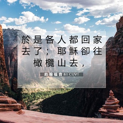 Picture 07 - 約 翰 福 音 8:1 CUVT - 於 是 各 人 都 回 家 去 了 ； 耶 穌 - Bible Verse Picture