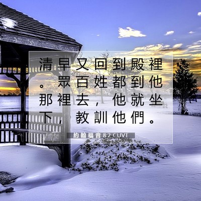 Picture 07 - 約 翰 福 音 8:2 CUVT - 清 早 又 回 到 殿 裡 。 眾 百 姓 都 - Bible Verse Picture