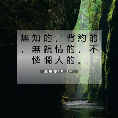 Picture 07 - 羅 馬 書 1:31 CUVT - 無 知 的 ， 背 約 的 ， 無 親 情 的 - Bible Verse Picture