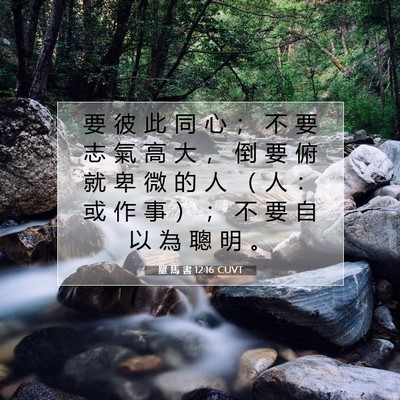 Picture 07 - 羅 馬 書 12:16 CUVT - 要 彼 此 同 心 ； 不 要 志 氣 高 大 - Bible Verse Picture