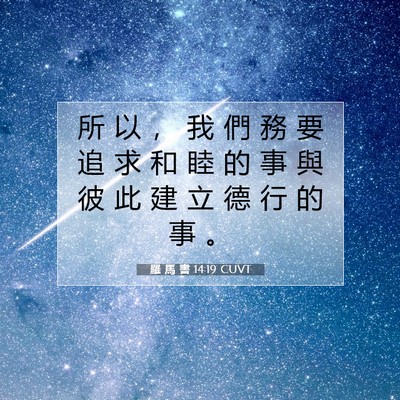 Picture 07 - 羅 馬 書 14:19 CUVT - 所 以 ， 我 們 務 要 追 求 和 睦 的 - Bible Verse Picture