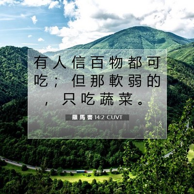 Picture 07 - 羅 馬 書 14:2 CUVT - 有 人 信 百 物 都 可 吃 ； 但 那 軟 - Bible Verse Picture