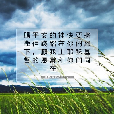 Picture 07 - 羅 馬 書 16:20 CUVT - 賜 平 安 的 神 快 要 將 撒 但 踐 踏 - Bible Verse Picture