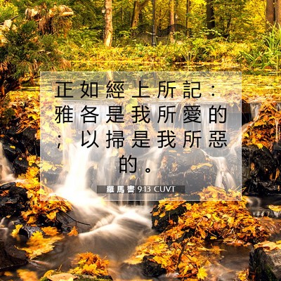 Picture 07 - 羅 馬 書 9:13 CUVT - 正 如 經 上 所 記 ： 雅 各 是 我 所 - Bible Verse Picture