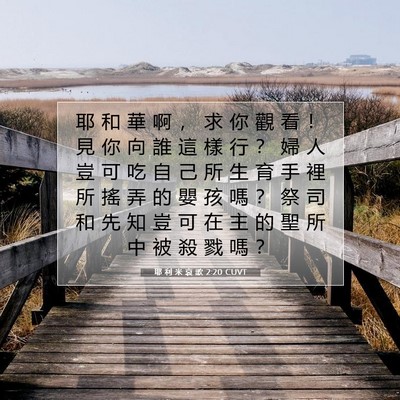 Picture 07 - 耶 利 米 哀 歌 2:20 CUVT - 耶 和 華 啊 ， 求 你 觀 看 ！ 見 你 - Bible Verse Picture