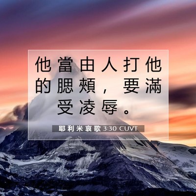 Picture 07 - 耶 利 米 哀 歌 3:30 CUVT - 他 當 由 人 打 他 的 腮 頰 ， 要 滿 - Bible Verse Picture