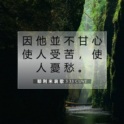 Picture 07 - 耶 利 米 哀 歌 3:33 CUVT - 因 他 並 不 甘 心 使 人 受 苦 ， 使 - Bible Verse Picture
