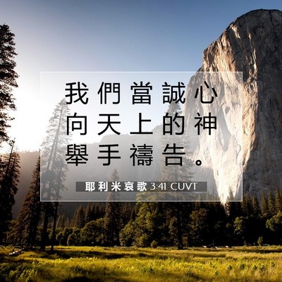 Picture 07 - 耶 利 米 哀 歌 3:41 CUVT - 我 們 當 誠 心 向 天 上 的 神 舉 手 - Bible Verse Picture