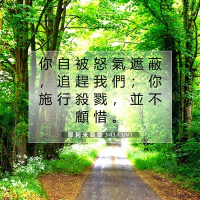Picture 07 - 耶 利 米 哀 歌 3:43 CUVT - 你 自 被 怒 氣 遮 蔽 ， 追 趕 我 們 - Bible Verse Picture