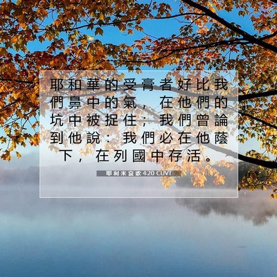 Picture 07 - 耶 利 米 哀 歌 4:20 CUVT - 耶 和 華 的 受 膏 者 好 比 我 們 鼻 - Bible Verse Picture