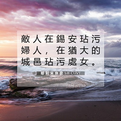 Picture 07 - 耶 利 米 哀 歌 5:11 CUVT - 敵 人 在 錫 安 玷 污 婦 人 ， 在 猶 - Bible Verse Picture
