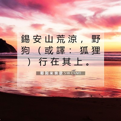 Picture 07 - 耶 利 米 哀 歌 5:18 CUVT - 錫 安 山 荒 涼 ， 野 狗 （ 或 譯 ： - Bible Verse Picture