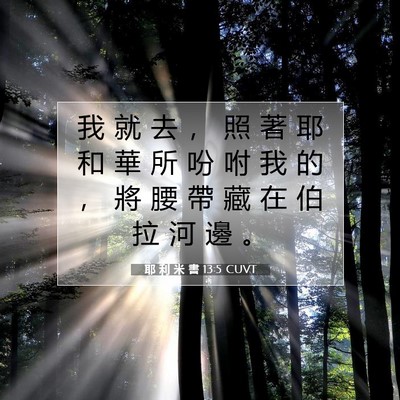 Picture 07 - 耶 利 米 書 13:5 CUVT - 我 就 去 ， 照 著 耶 和 華 所 吩 咐 - Bible Verse Picture