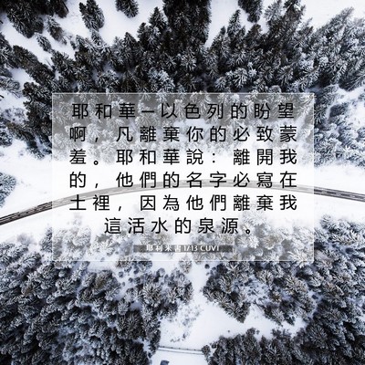 Picture 07 - 耶 利 米 書 17:13 CUVT - 耶 和 華 ─ 以 色 列 的 盼 望 啊 ， - Bible Verse Picture