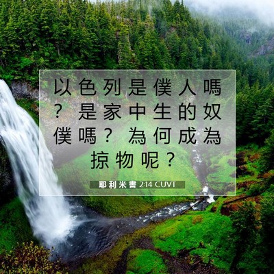 Picture 07 - 耶 利 米 書 2:14 CUVT - 以 色 列 是 僕 人 嗎 ？ 是 家 中 生 - Bible Verse Picture