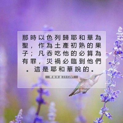 Picture 07 - 耶 利 米 書 2:3 CUVT - 那 時 以 色 列 歸 耶 和 華 為 聖 ， - Bible Verse Picture