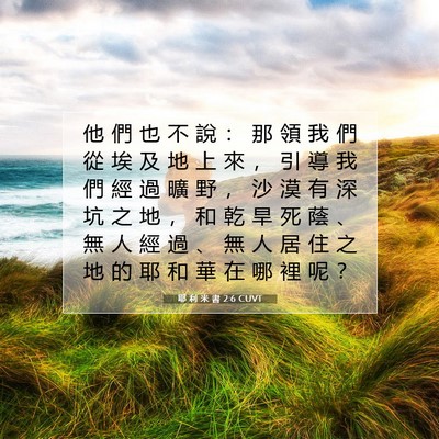 Picture 07 - 耶 利 米 書 2:6 CUVT - 他 們 也 不 說 ： 那 領 我 們 從 埃 - Bible Verse Picture