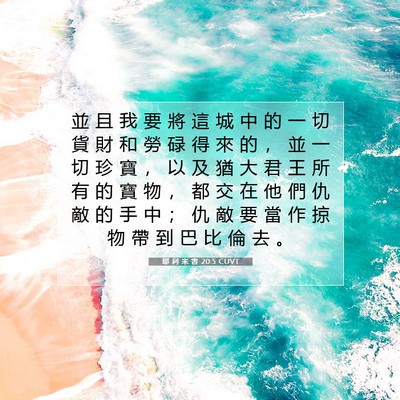 Picture 07 - 耶 利 米 書 20:5 CUVT - 並 且 我 要 將 這 城 中 的 一 切 貨 - Bible Verse Picture