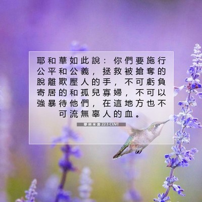 Picture 07 - 耶 利 米 書 22:3 CUVT - 耶 和 華 如 此 說 ： 你 們 要 施 行 - Bible Verse Picture