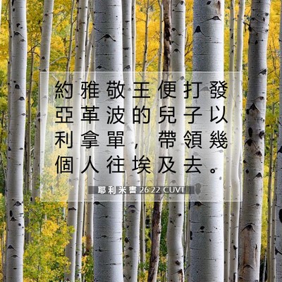 Picture 07 - 耶 利 米 書 26:22 CUVT - 約 雅 敬 王 便 打 發 亞 革 波 的 兒 - Bible Verse Picture