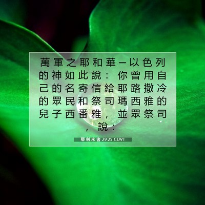 Picture 07 - 耶 利 米 書 29:25 CUVT - 萬 軍 之 耶 和 華 ─ 以 色 列 的 神 - Bible Verse Picture