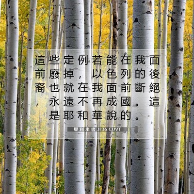Picture 07 - 耶 利 米 書 31:36 CUVT - 這 些 定 例 若 能 在 我 面 前 廢 掉 - Bible Verse Picture