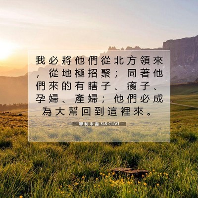 Picture 07 - 耶 利 米 書 31:8 CUVT - 我 必 將 他 們 從 北 方 領 來 ， 從 - Bible Verse Picture