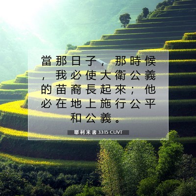 Picture 07 - 耶 利 米 書 33:15 CUVT - 當 那 日 子 ， 那 時 候 ， 我 必 使 - Bible Verse Picture