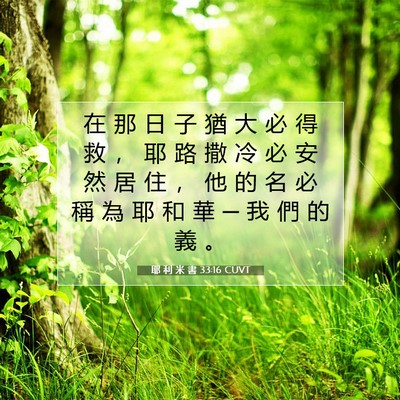 Picture 07 - 耶 利 米 書 33:16 CUVT - 在 那 日 子 猶 大 必 得 救 ， 耶 路 - Bible Verse Picture
