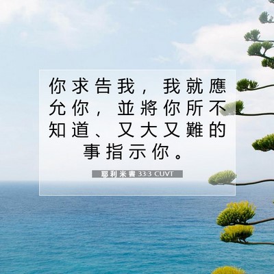Picture 07 - 耶 利 米 書 33:3 CUVT - 你 求 告 我 ， 我 就 應 允 你 ， 並 - Bible Verse Picture