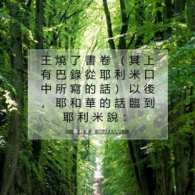Picture 07 - 耶 利 米 書 36:27 CUVT - 王 燒 了 書 卷 （ 其 上 有 巴 錄 從 - Bible Verse Picture