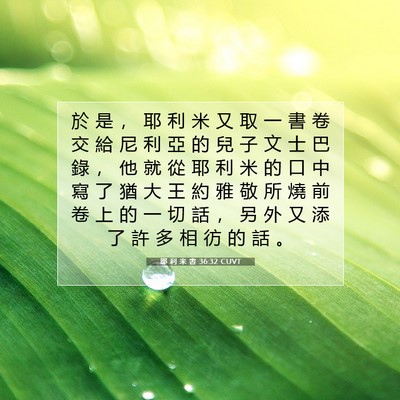 Picture 07 - 耶 利 米 書 36:32 CUVT - 於 是 ， 耶 利 米 又 取 一 書 卷 交 - Bible Verse Picture