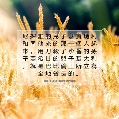 Picture 07 - 耶 利 米 書 41:2 CUVT - 尼 探 雅 的 兒 子 以 實 瑪 利 和 同 - Bible Verse Picture