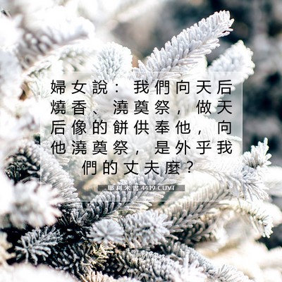 Picture 07 - 耶 利 米 書 44:19 CUVT - 婦 女 說 ： 我 們 向 天 后 燒 香 、 - Bible Verse Picture