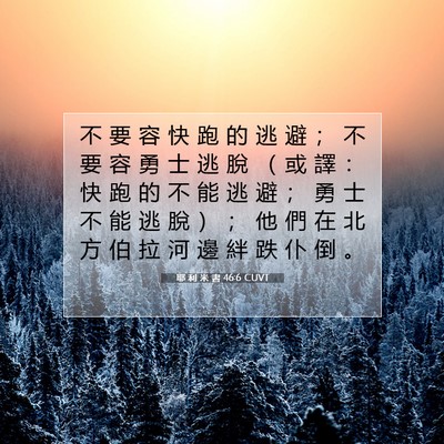 Picture 07 - 耶 利 米 書 46:6 CUVT - 不 要 容 快 跑 的 逃 避 ； 不 要 容 - Bible Verse Picture