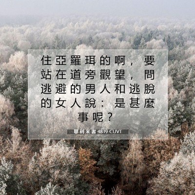 Picture 07 - 耶 利 米 書 48:19 CUVT - 住 亞 羅 珥 的 啊 ， 要 站 在 道 旁 - Bible Verse Picture